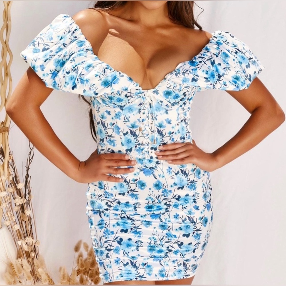 Oh Polly blue floral mini dress